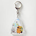 Clear keychain with cartoon characters on a white background