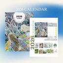 2026 calendar with artistic illustrations on a blue gradient background