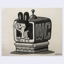 Artwork of a cartoon rabbit popping out of an old retro-style TV.