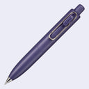 A purple retractable ballpoint pen with a silver metal clip and tip, shown diagonally on a light lavender background.