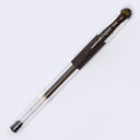 Clear body pen, a uniball Signo DX .38m capped gel pen with brown-black ink and matching cap.