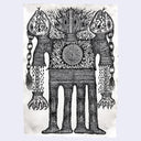 Black and white medieval character design on a white background