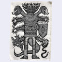 Black and white medieval character design on a white background