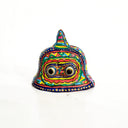 Colorful decorative mask with geometric patterns on a white background