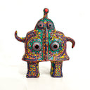 Colorful character figurine with intricate patterns on a white background
