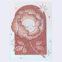 Illustration of a flower with a face on a light blue background