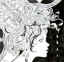 Black and white illustration of a woman's profile with intricate hair design