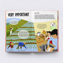 Illustrated book page about rice farming and preparation in Vietnam