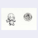 Two pencil drawings of cartoon characters on a light purple background