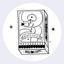 Black ink line art illustration of a box of matches, with the box open slightly to reveal the heads of each match. A dragon breathing a small flame is on the package design.