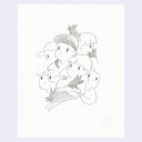 Graphite illustration of a group of kids holding dogs.