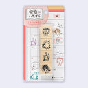 Set of rubber stamps with cat illustrations on a white background