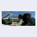Person driving a vehicle with a scenic background