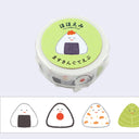 Roll of decorative washi tape with cartoon rice balls on a light gray background