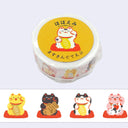 Roll of decorative tape with cartoon cat designs on a white background