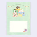 Greeting card with cartoon cats and a birthday message on a light green background