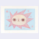 Cartoon sun with a face on a light blue background