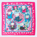 Decorative bandana square with cartoon cats and flowers on a pink background