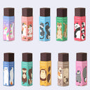 Set of 10 rectangular black erasers, each with their own sleeve design featuring a cute animal and a different colored sleeve. Options are: unicorn, calico cat, gray tabby cat, shiba inu, panda, polar bear, otter, hedgehog, pug, and penguin.