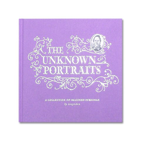 Kozyndan - The Unknown Portraits : A Collection of Imagined Personae. Purple woven book cover with title written in olde english style font.