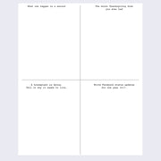 Page divided into 4 quadrants with various writing topics at the top of each quadrant.