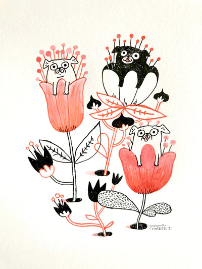 Plants and Flowers Show - Gemma Correll - "Les Carlins dans les Fleurs"