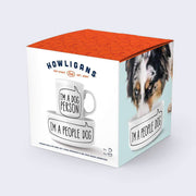 Product packaging for a matching white mug and dog bowl. The mug has plain text that reads "I'm A Dog Person" and the bowl reads "I'm A People Dog"
