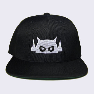 Black hat with a flat bill and an embroidered white graphic of a Big Boss Robot head in the front center.