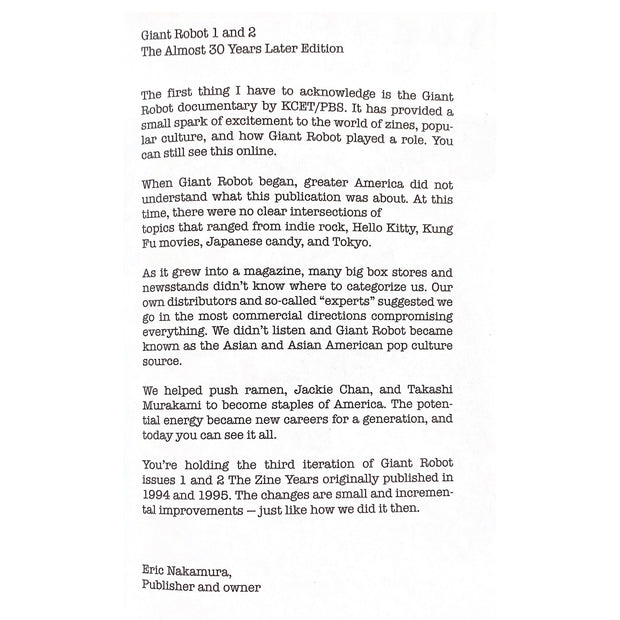 Letter from the publisher, Eric Nakamura.