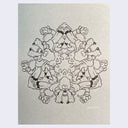 Ink drawing on toned paper of Goofy, holding a pipe. His image is mirrored multiple times, creating 6 versions of himself, which creates a strangely geometric pattern. 