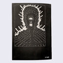 Back cover of zine, featuring illustration of back of alien head, showing a hollowed out skull.