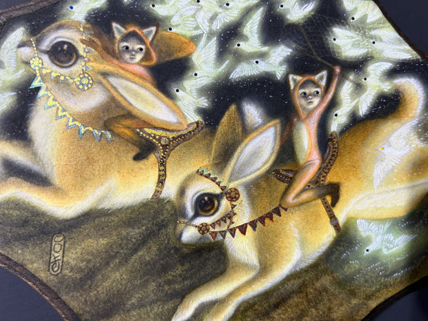 Close up of the colored pencil piece, showing texture and detail of the previously described scene.