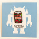 Enamel pin of a glass kimchi jar on a blue card backing.