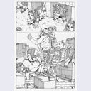 Page example, black and white manga style illustrations of body horror.