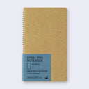 Kraft paper blank cover notebook with rounded corners and metal spiral binding on side. Small paper insert wraps around notebook and with all the specs written, which can be read in product description.