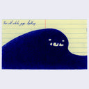 Dark blue ballpoint drawing on yellow paper of a big blob monster. In the upper right is a note that reads "2 old white guys fighting"