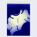 Dark blue ballpoint pen drawing on yellow legal paper of a large blob creature, with many arms encircling a small character.