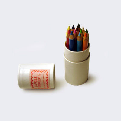 Set of 12 very miniature, yet functional colored pencils, all sharpened and contained within a tube.