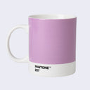 Pantone mug with a large light purple swatch, otherwise all white with black text that reads "Pantone 257"