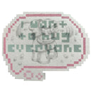 Die cut painting of a pixelated speech bubble that reads "I want to hug everyone"