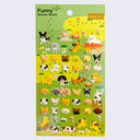 Sticker sheet with many puffy 3D stickers of cartoon dogs.