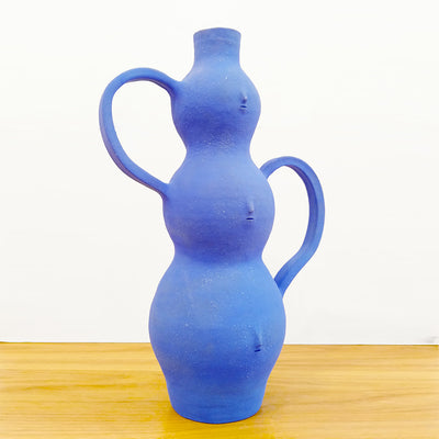 Cones of Vision - Rami Kim - Stacked Face Vessel with Asymmetrical Handles - Intense Blue #25