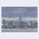 Plein air painting of the San Francisco skyline, across the bay. Skies are grey and cloudy.
