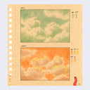 Two rectangular thumbnail drawings on a tan piece of paper. Top drawing reads "basic" and is a cloudy sky with blue tones. The bottom reads "sunset" and is a orange and pink clouded sky.