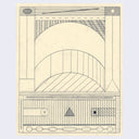 Linear pencil drawing on cream colored paper of many straight lines and some curvature shapes.