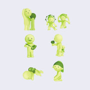 6 variations of Smiski: Museum Series. Options include: The Source, Wind and Thunder Gods, Baccus, Diego Velazquez, The Persistence of Memory and Girl with a Pearl Earring.