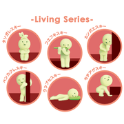 6 variations of Smiski: Living Series. Options include: Smiski with cat, Smiski playing flute, Smiski thinking, Smiski holding, Smiski laying and Smiski lifting.