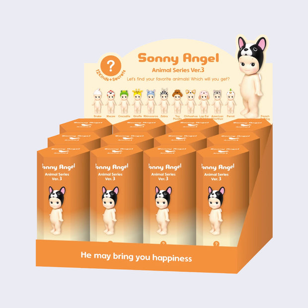 Display flat featuring all design options with 12 individual Sonny Angel: Animal Series (3) blind boxes inside.