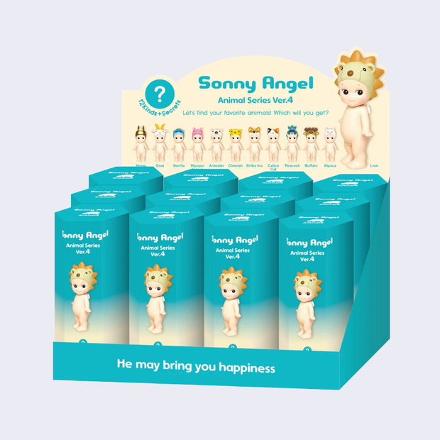 Display flat of 12 individually packaged Sonny Angel: Animal Series Ver. 4 blind boxes.
