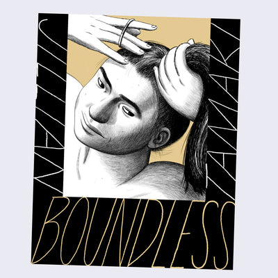 Book cover, an illustration of a woman pulling her hair into a ponytail on a deep yellow background. Black border surrounds left, bottom and right sides with title and author's name written within.